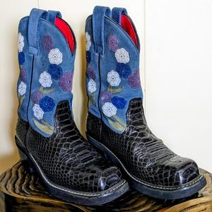 Ariat | Doll Baby Alligator Leather & Suede Floral Boots Excellent Used Cond